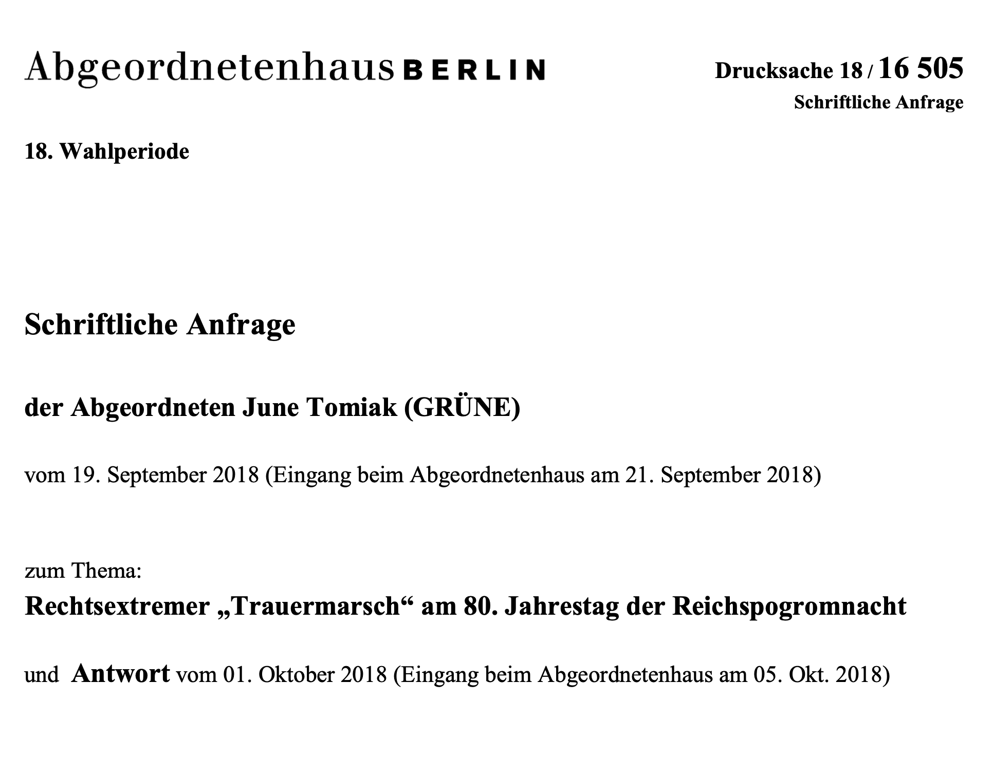 Anfrage: Rechtsextremer „Trauermarsch“ am 80. Jahrestag der Reichspogromnacht